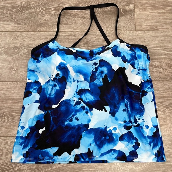 Xersion In A Haze Draped Back Tankini Top Pool Blue 18W - Picture 3 of 14